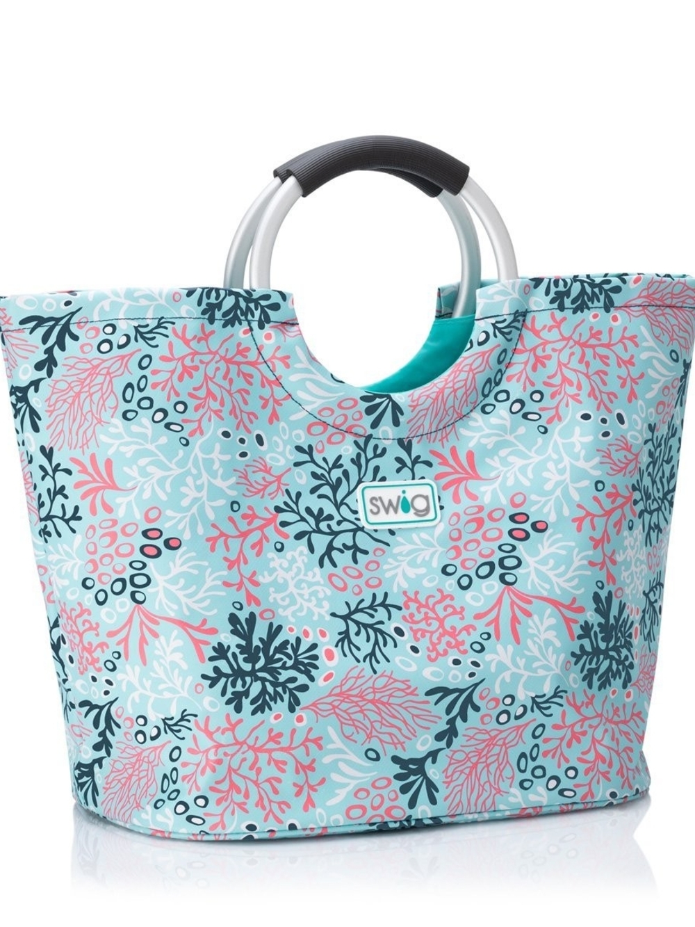 Swig Beach Tote in Aqua Coral Print